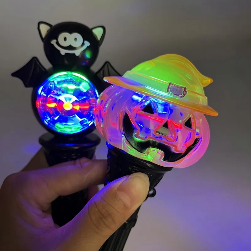 

New Creative Christmas Halloween Spooky Atmosphere Handheld Light-emitting Magic Wand Skull Pumpkin Bat Colorful Flash Toys