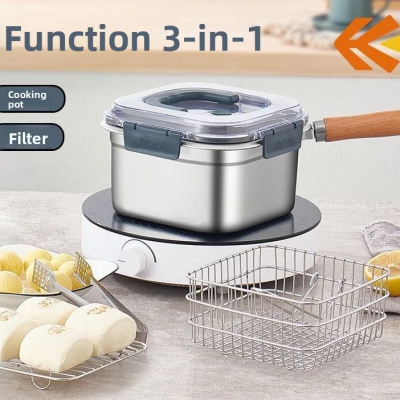 Caixa de Armazenamento de Alimentos em Aço Inoxidável Fritadeira Multi-Funcional Fogão a Gás Doméstico Fogão de Indução Tempura Batatas Fritas Conjunto para Exterior