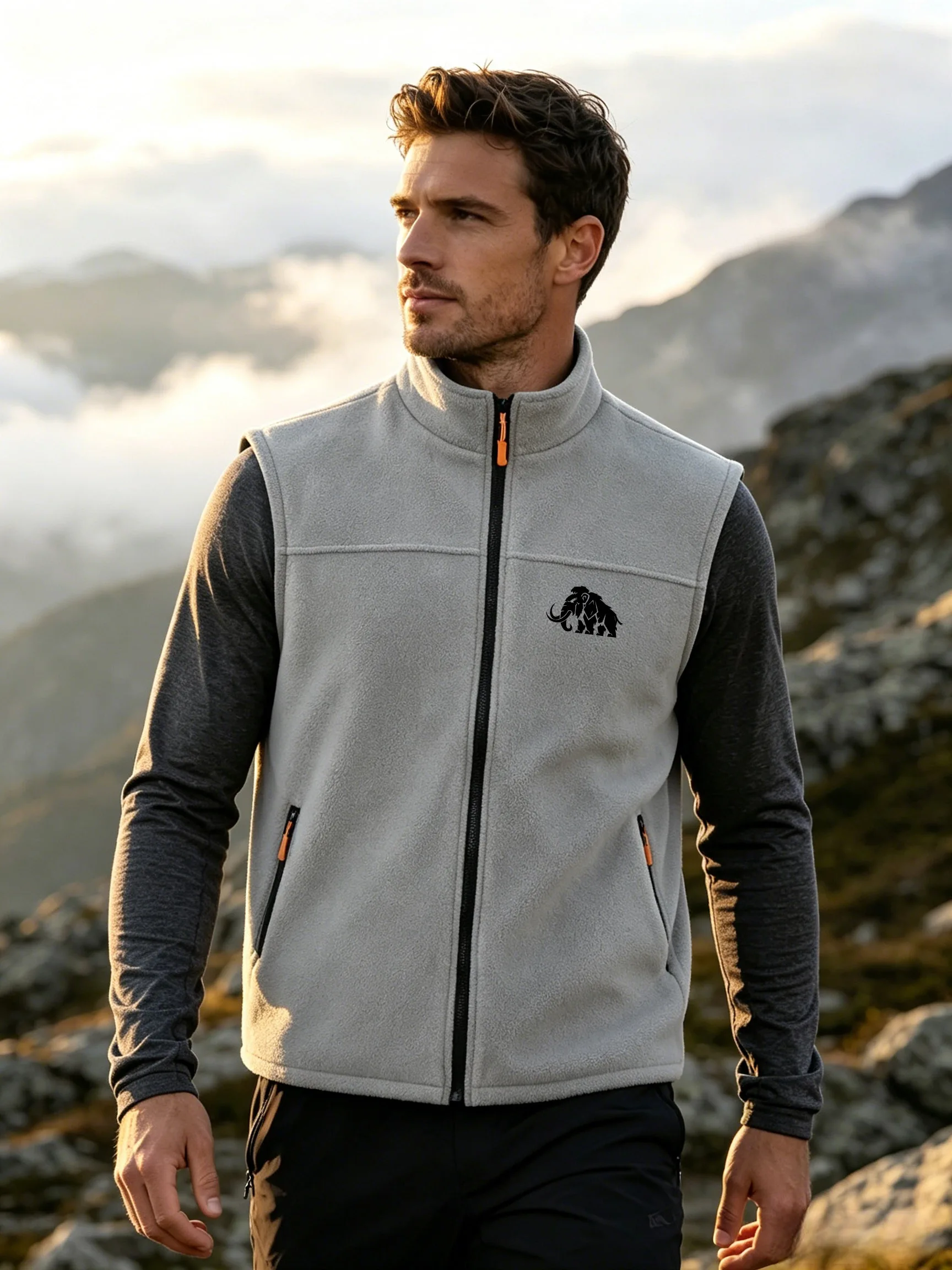 Men's Windproof Waterproof Softshell Thick Vest, Outdoor Warm Fleece Lined Zip Up Vest for Hiking Cycling