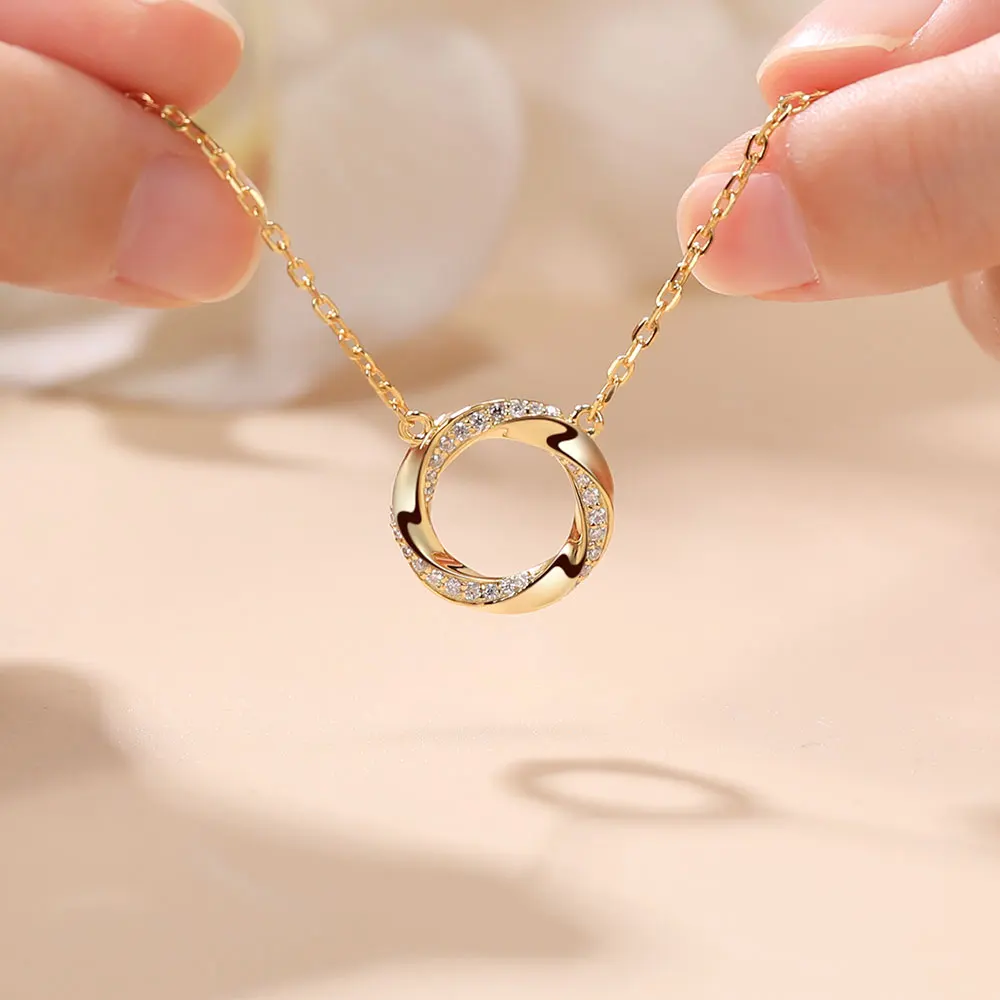 LinkerLove Moissanite Infinite Loop Pendant Necklace for Women 925 Sterling Silver Gold Plated Trendy Jewelry Wedding Party Gift