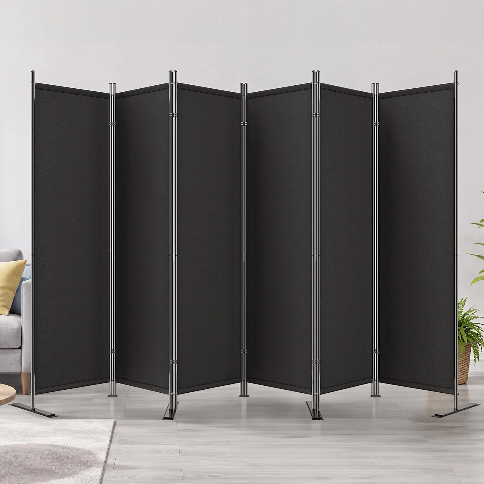 6 Panel Room Divider 6FT Tall Folding Privacy Sn,Black