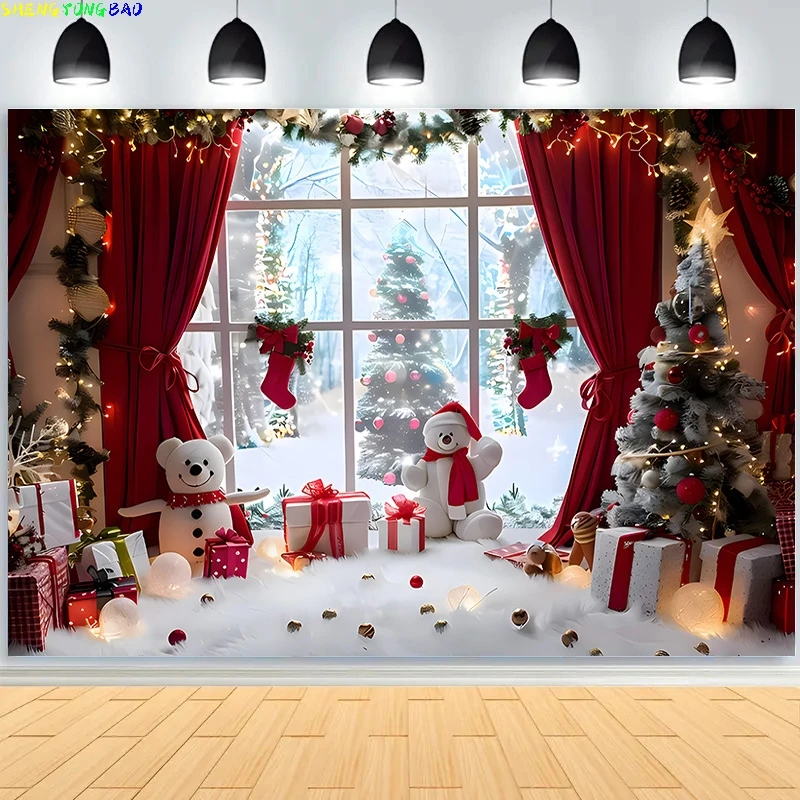 Christmas Day Wreath Snowman Photography Backdrop Props Family Xmas Eve Party Decor Living Room New Year Background DS-05