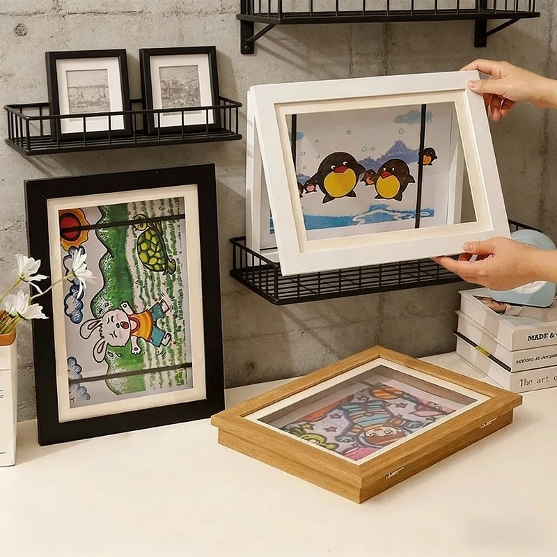 Wooden Magnetic Front Open Art Frame Changeable Picture Display for Photo Drawing Painting Album Home Decor Wall Frame