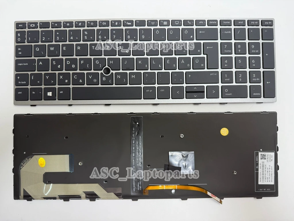 New HU Hungarian Magyar Keyboard For HP EliteBook 850 G5 755 G5 , 850 G6 L14366-211 , ZBook 15u g5 g6 BACKLIT Silver Frame Black