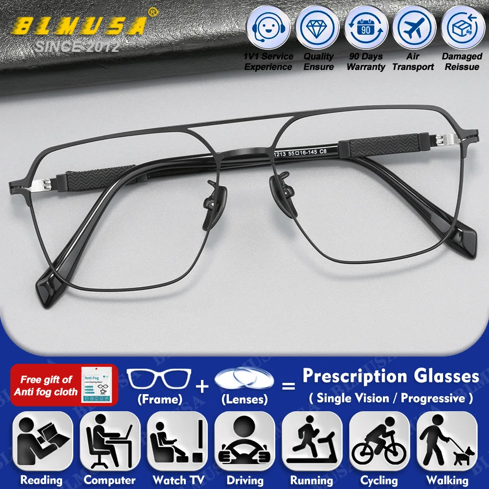 

Очки BLMUSA (L) Simple Trendy Pilot Design для мужчин, классические фотохромные прогрессивные очки с защитой от синего света и диоптриями.