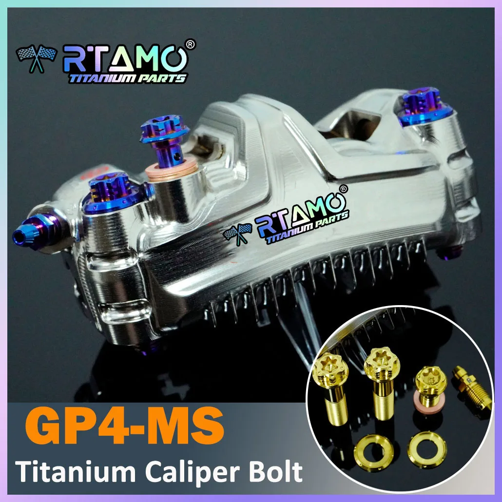 RTAMO Gr5 Titanium Caliper Bolts M10x50mm Screw Bnajo and Bleeder Bolt Set for Brembo GP4-MS 108mm Bolt Circle