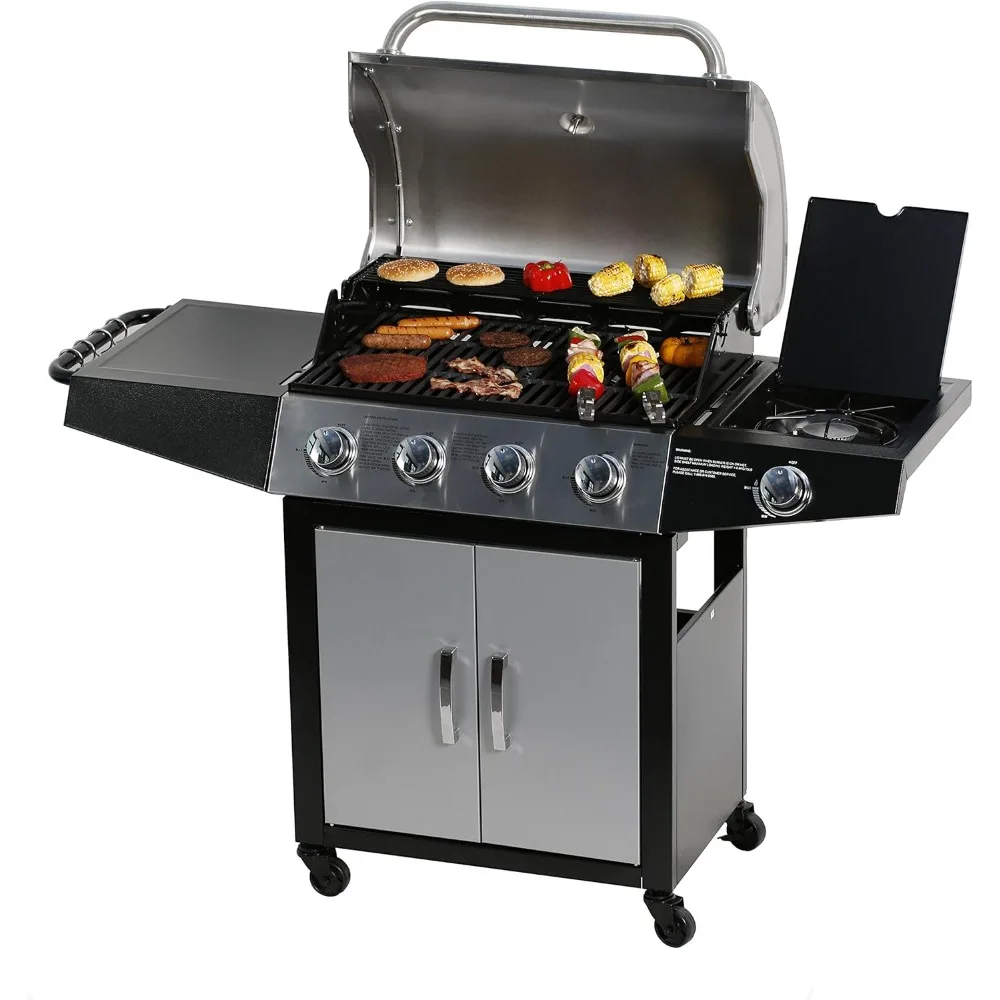 

BBQ Grills, BBQ 4-Burner Cabinet Style Grill Propane with Side Burner, Stainless Steel,Barbecue Grill