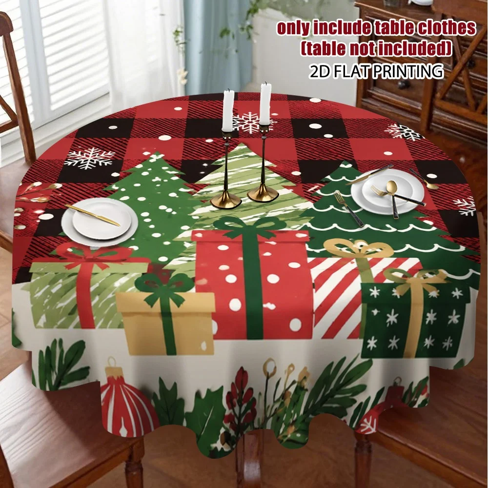 Christmas tree and gift round tablecloth design to create a table atmosphere, perfect for holiday dining and home decoration