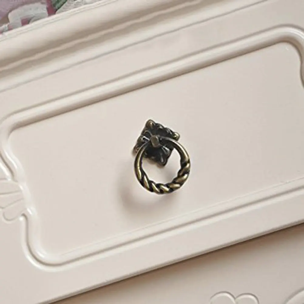 

6Pcs Vintage Brass Ring Pull Handles for Kitchen Cabinet Dresser Drawer Cupboard Door Furniture Hard Zinc Alloy Size L