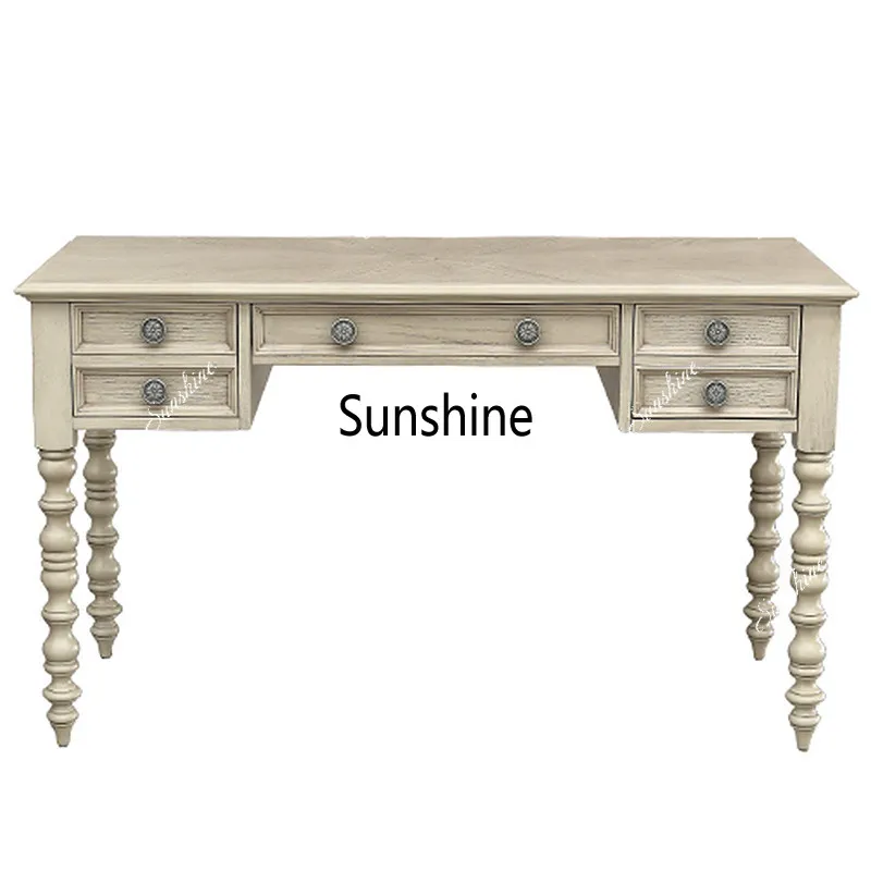American solid wood antique ivory white desk old white writing desk