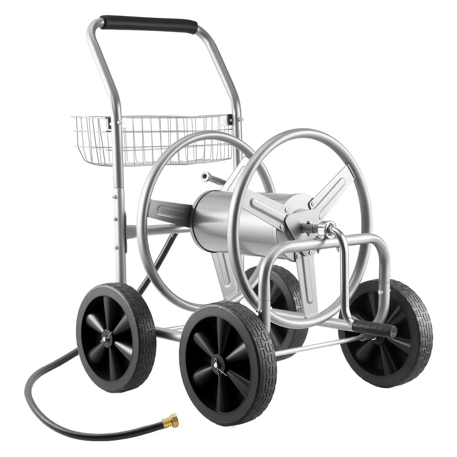 

Heavy Duty Garden Hose Cart 4 Wheels Powder-coated Steel 300 ft Capacity Outdoor Use