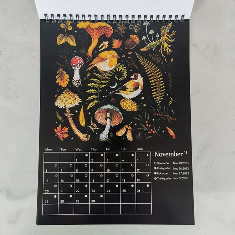 Kalender bulan hutan gelap 12X8 inci 2024 berisi 12 ilustrasi asli yang ditarik sepanjang tahun, 12 warna-warni bulanan