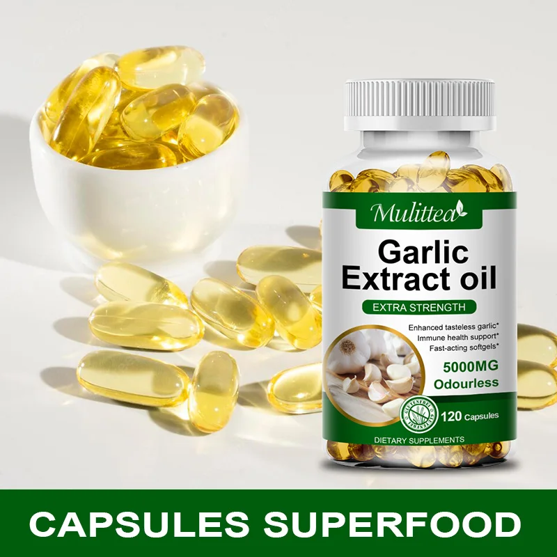 Mulittea Garlic Capsules 5000Mg for Lowering Cholesterol Immune and Protect Cardiovascular Odorless Cellular Detox