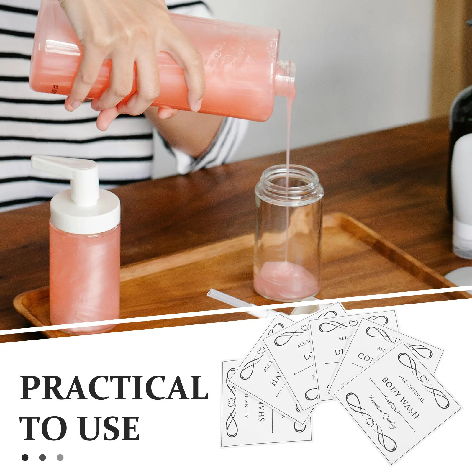 6Sheets Waterproof Hand Soap Labels Stickers for Shower Bottles Dish Soap Shampoo Conditioner Lotion Containers Minimalist