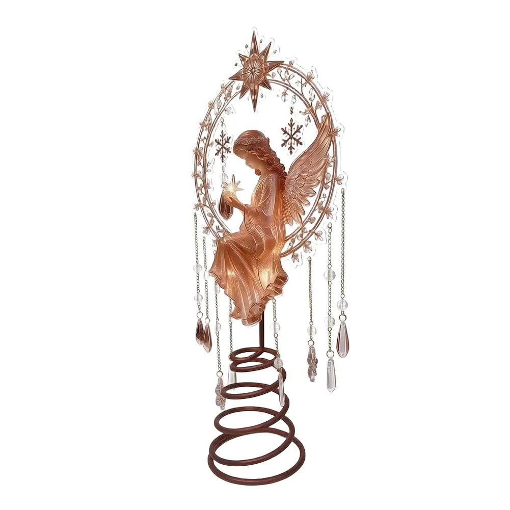 Angel Christmas Tree Finial For Acrylic Metal Holiday Ornament Large Size Decor For Home Party Easy Install Festive Decoratio