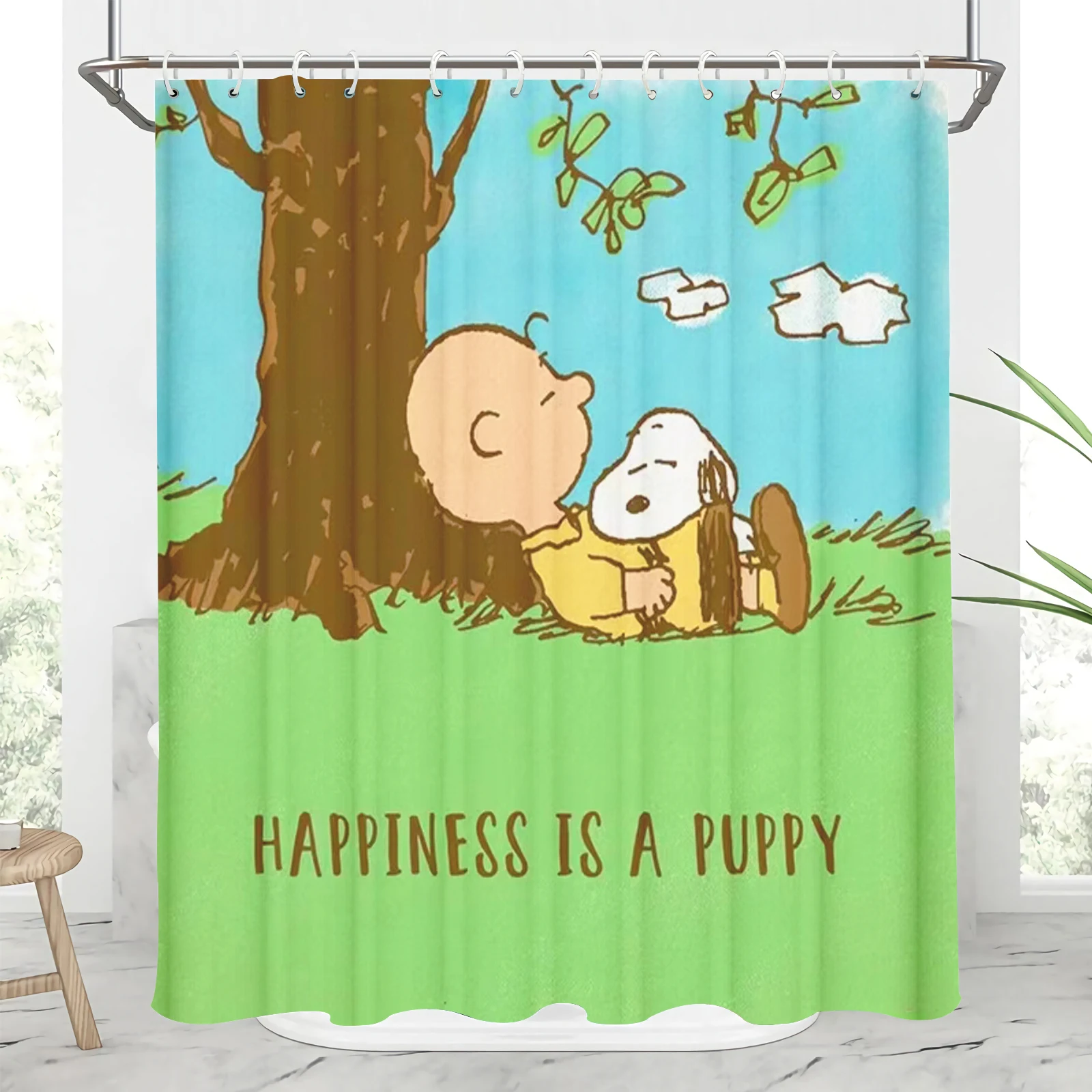 Snoopy Happy Puppy Polyester Bathroom Curtain Accessories Luxury Sets Anime Cartoon Cute Shower Abstract Screen Single Piece