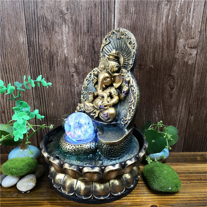 Elephant God Ganesha Lucky Water Fountains Ornaments Good Fortune Feng Shui Craft Gifts Indoor Desktop Fountain Air Humidifier