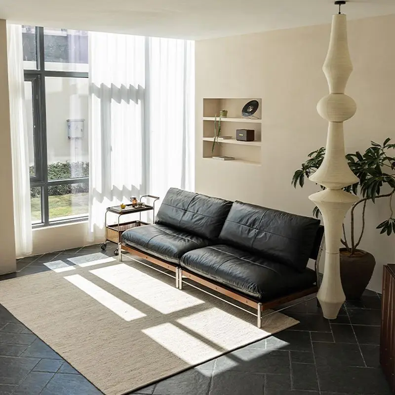 Edge leather art sofa small apartment black module combination oil wax leather sofa straight row sofa