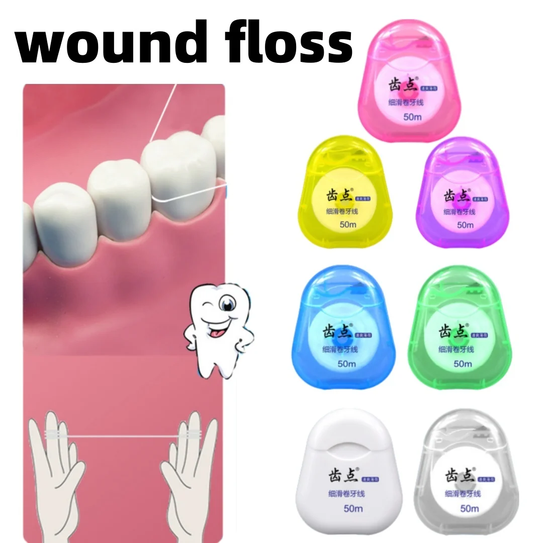 YS00271-Orthodontic Dental Floss Roll, Mint-Flavored with Micro Wax, 50m Ultra-Fine Oval Rolled Floss