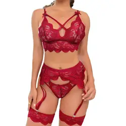 See Through  Hollow Out For Women Transparent Lingerie Women's Underwear Lingerie Sets Three-piece Set Female Sexy Costumes