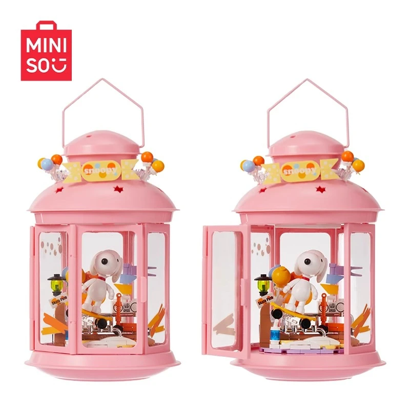 MINISO Snoopy klocki do budowy świecznik atmosfera seria lamp ozdoby animacja model peryferyjny zabawki do składania dla dzieci