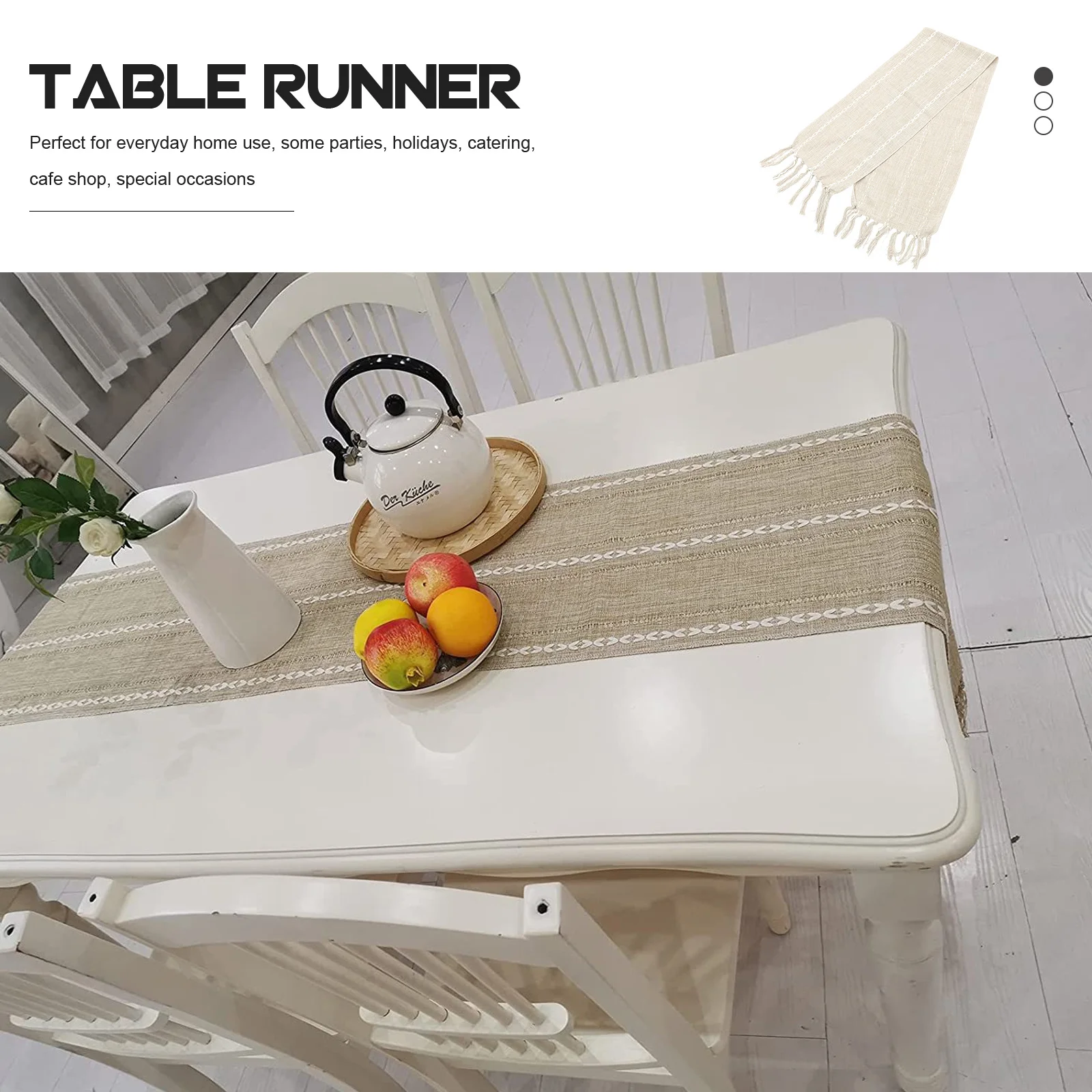 

Table Runner Cotton Linen Tassel Design Elegant Decorative for Dining Table Home Party Holiday Use Retro Vintage