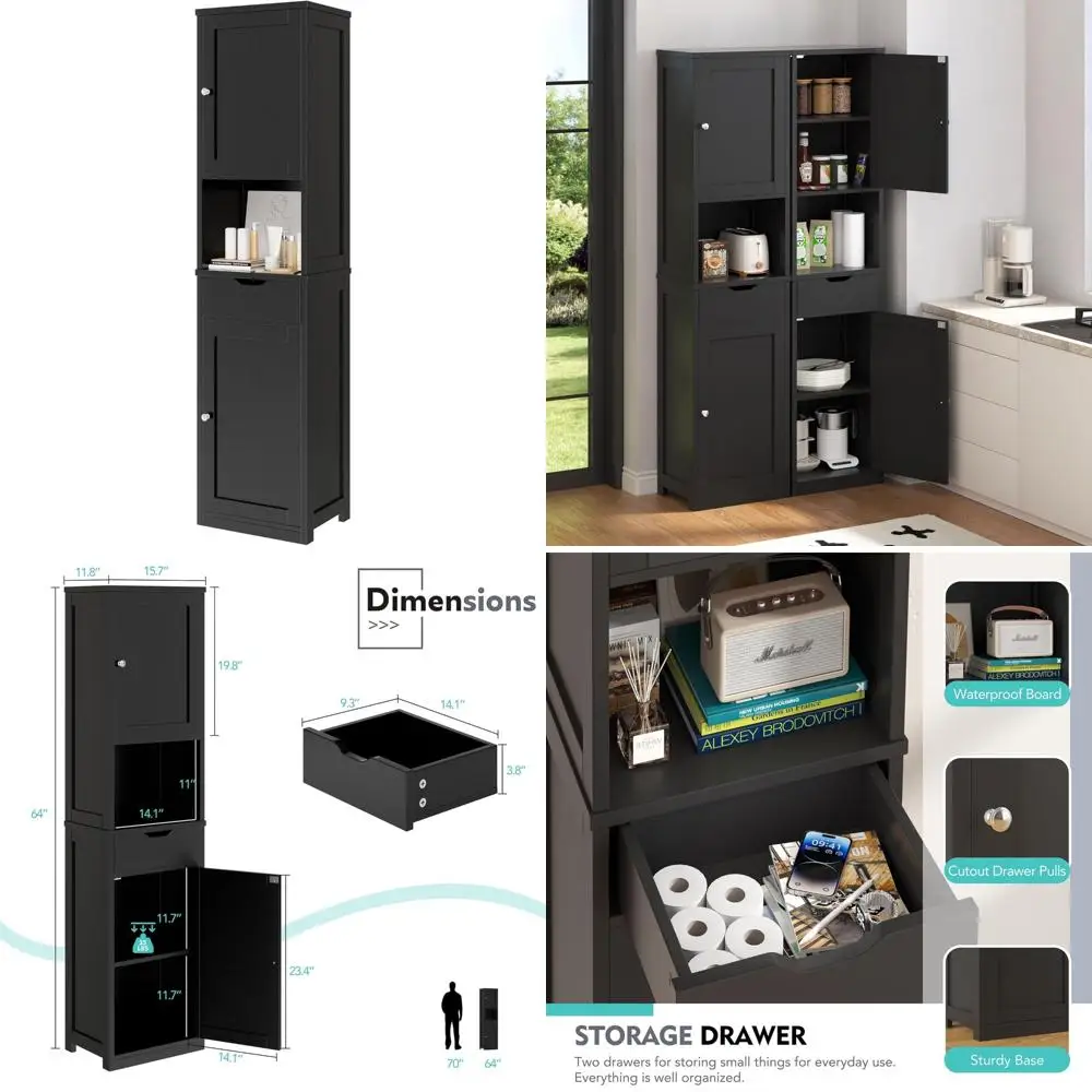 

Freestanding Tall Bathroom Storage Cabinet with Adjustable Shelves, 64 High, Narrow Pantry Cabinet for Efficient Storage