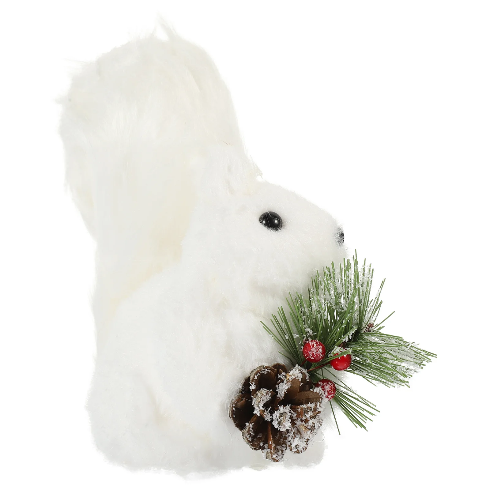 Christmas Squirrel Stuffed Animal Big Tail Ornament Toys Miniature Figurines Plush White Wooden