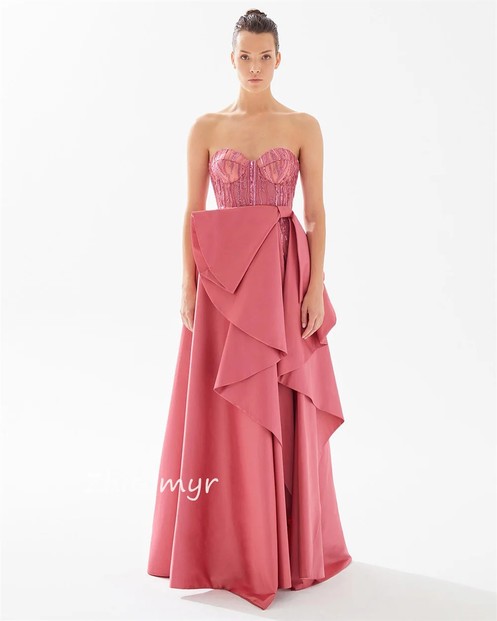 Mesprit Mode Elegante Strapless Baljurk Kralen Strikken Gedrapeerd Op De Grond Lengte Rokken Charmeuse Prom Jurken