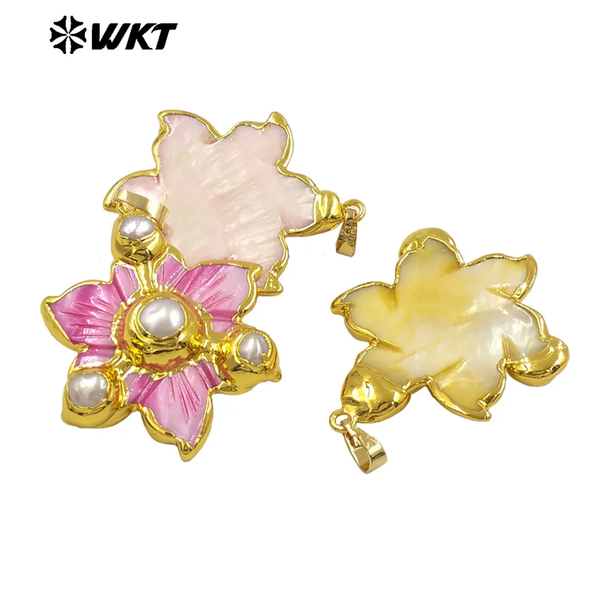 

WT-JP388 New Arrival Different Color Beautiful Pearl Shell Pendant With 18k Real Gold Plated For Girls Daily Decoration