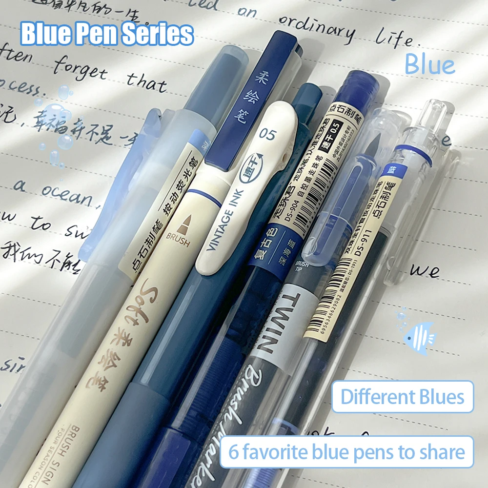 6Pcs Retro Soft Tip Calligraphy Pens 0.5mm Fine Line Brush Drawing Markers Multi Tip Hand Lettering Art Stationery Supplies