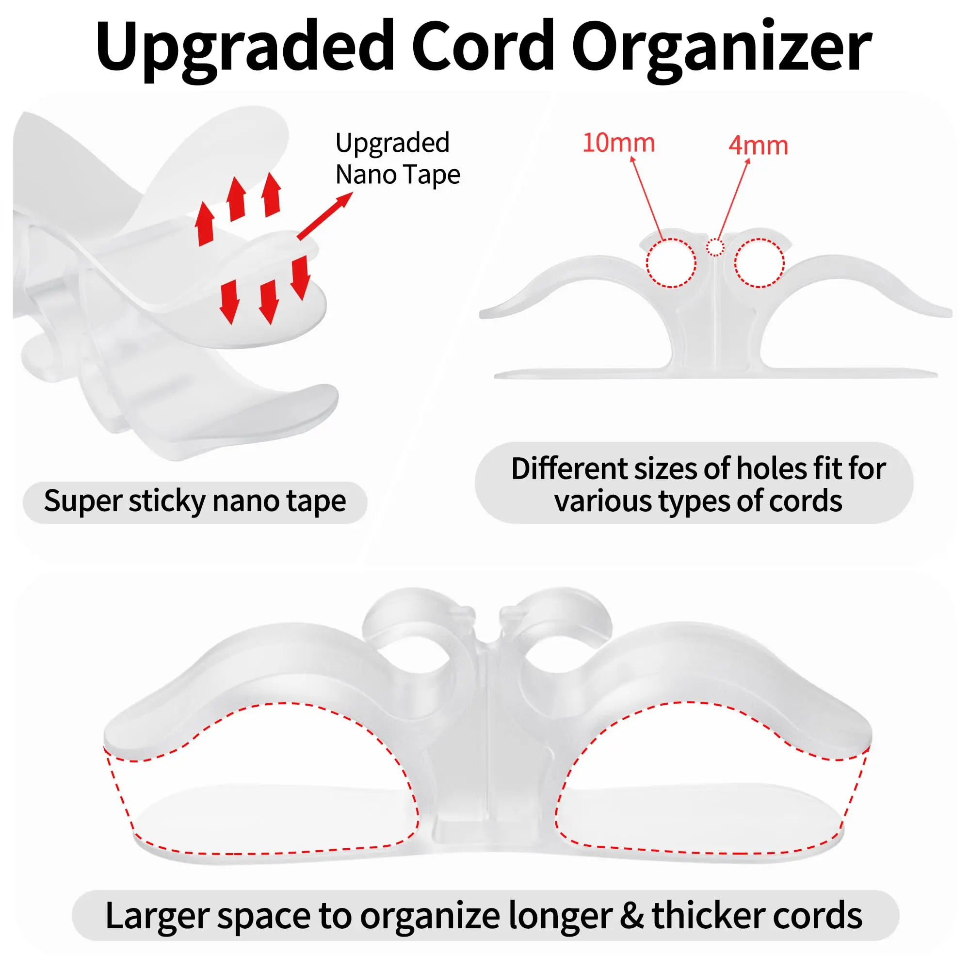 10PCS Clear Cord Organizer for Appliances, Kitchen Appliance Cord Organizer Stick On, Appliance Cord Holder, Cord Wrappers, Cord Winder for Pressure Cooker, Air Fryer, Blender, Coffee Maker, Toaster