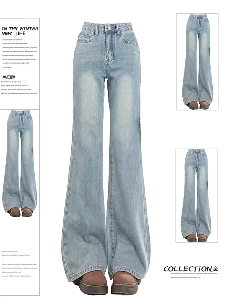 

Retro High Waist Bell Bot Jeans Women's Casual Loose Fit Bootcut Long Trousers Spring Autumn plus Size Slimming Jeans