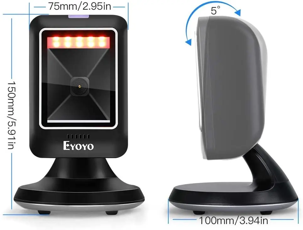 Scanner de codes-barres de bureau YOKO 2D 1D, scanner de plate-forme avec balayage à détection automatique, omnidirectionnel, mains libres, USB, filaire