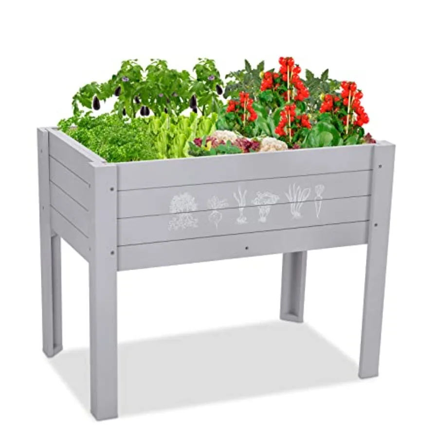 Light Blue Wooden Elevated Raised Garden Bed 30 x 24 x 18 Inch DIY Chalkboard Outdoor Planter Box with Legs for Vegetables Gras