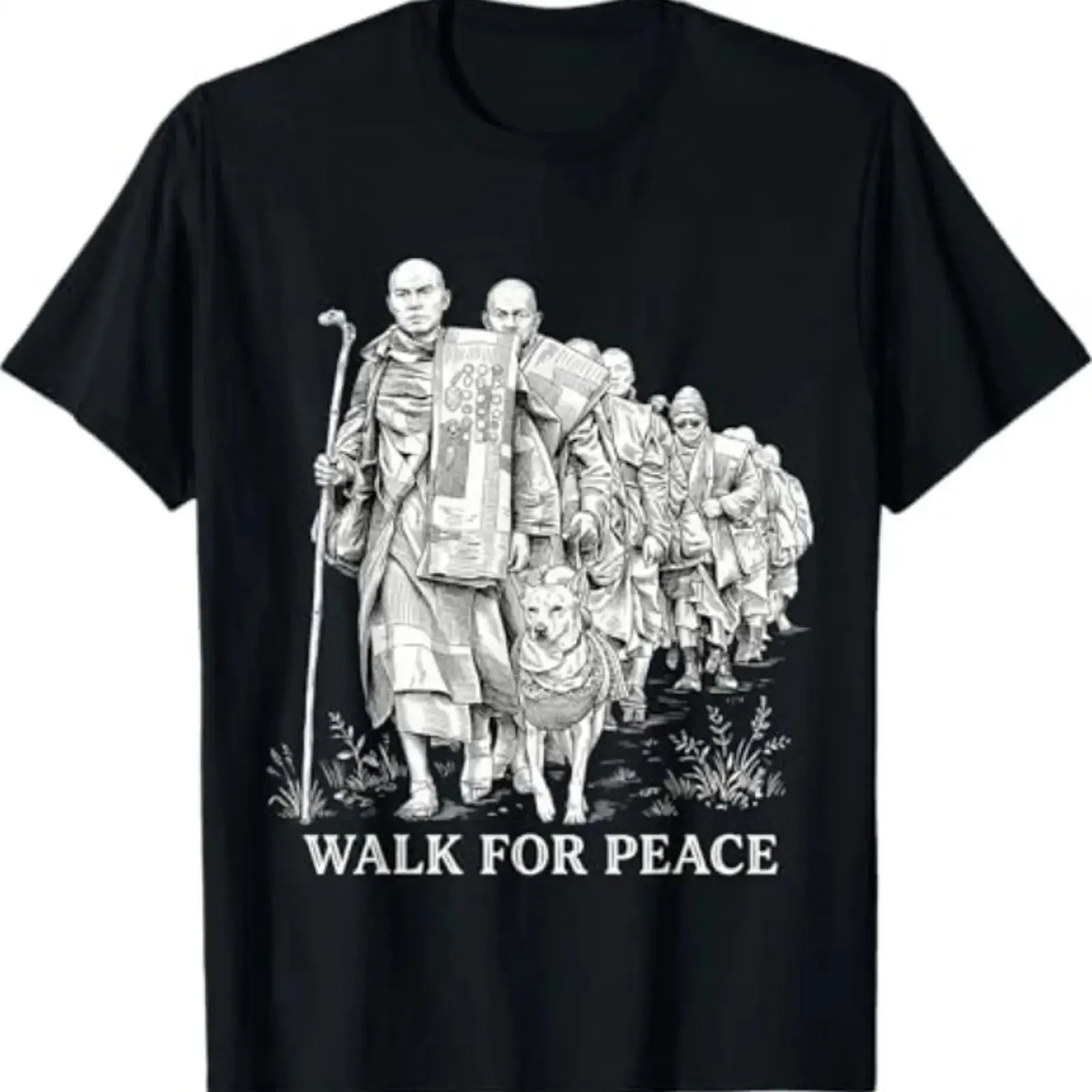 Walk for Peace Monks with Aloka Dog T Shirt V2 vintage Washed graphic Comfortable streetwear Casual Slightly fashion Breathable