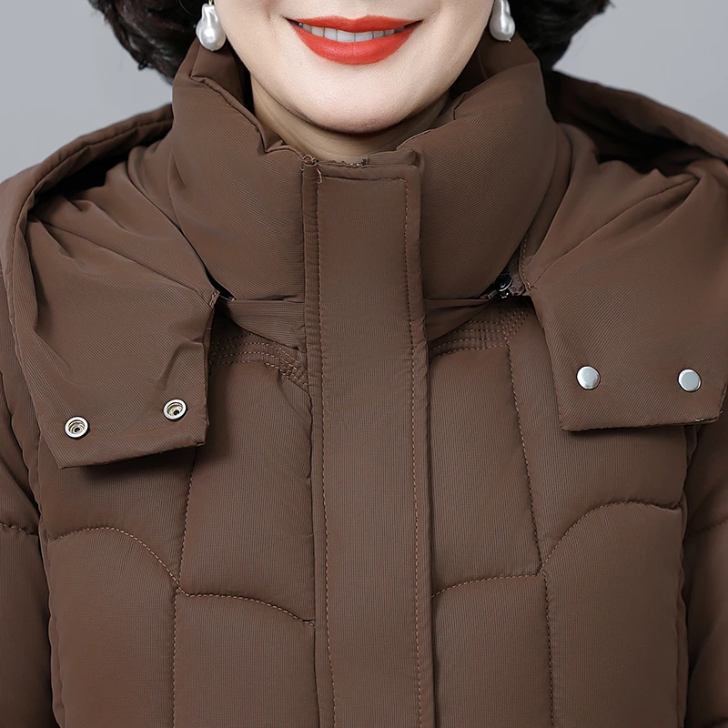 Couleur unie haute qualité hiver à capuche chaud coton manteau grande taille veste luxueux hauts épais hiver chaud vêtements mère manteau