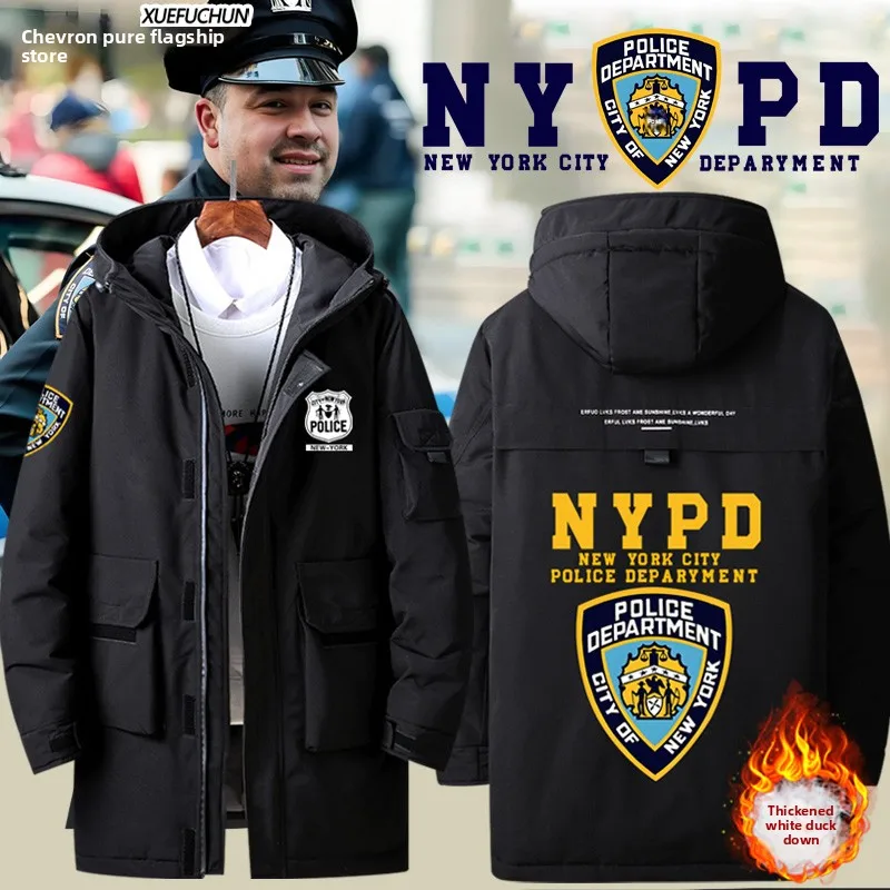 

NYPD Tactical Action down Jaet Men's Autumn Winter Coat Warm Thiened Polyester Fiber White Du down Filling Long Sve