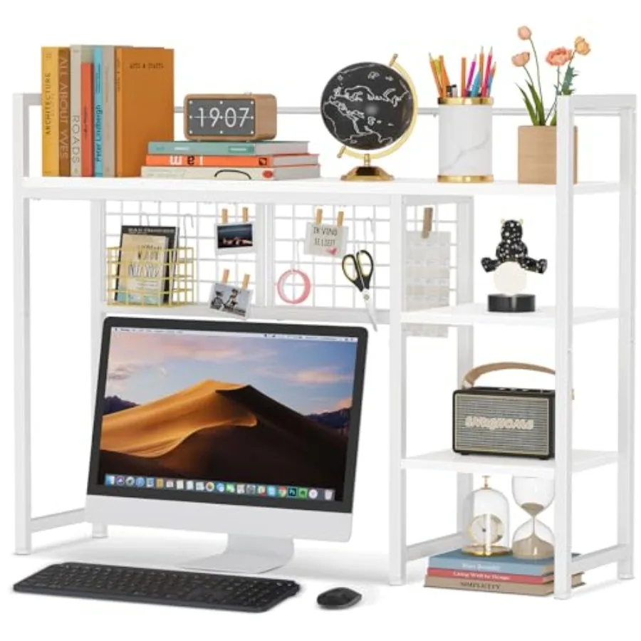 Desk Shelf 38.6" Desktop Organizer Shelf Desk Hutch for Computer Monitor 4 Tier Desktop Display Rack with Pegboard Hooks Set Wo