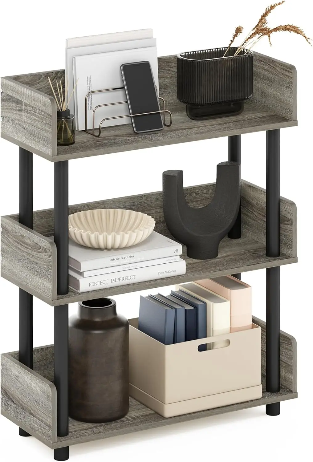 3-Tier Open Storage Shelf with Rounded Corners, Ideal for Living Room and Home Office Organization