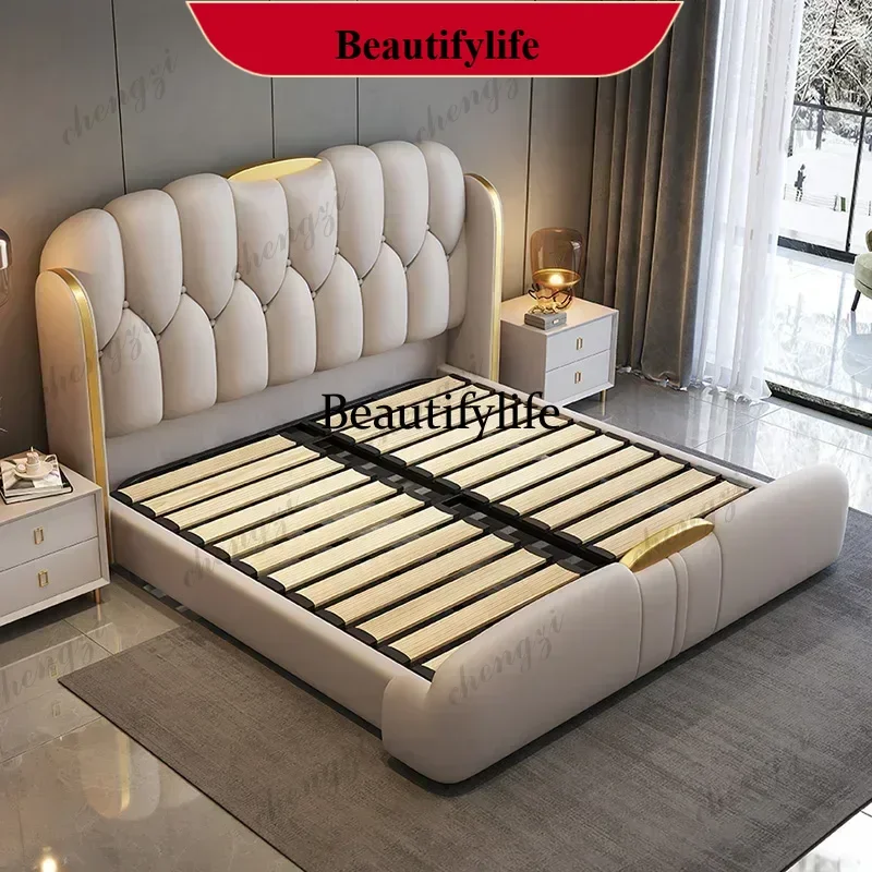 D178 Queen Size Bedroom Bed Storage Organiser Multifunctional Double Bed Modern Luxury somieres y marcos de camahome