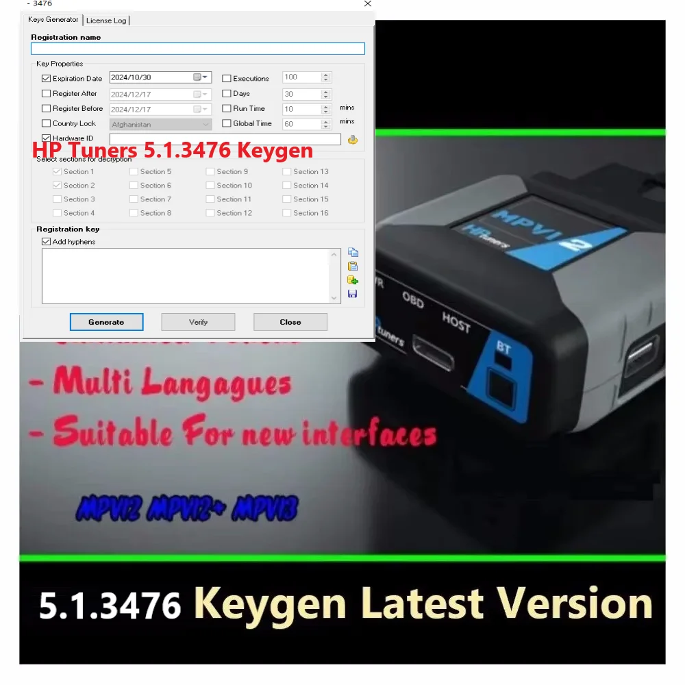 New Unlimited HP Tuners 5.1.3476 Keygen Free Credit for Multiple Computers Suit for New Interface MPVi3 All DTC Enable