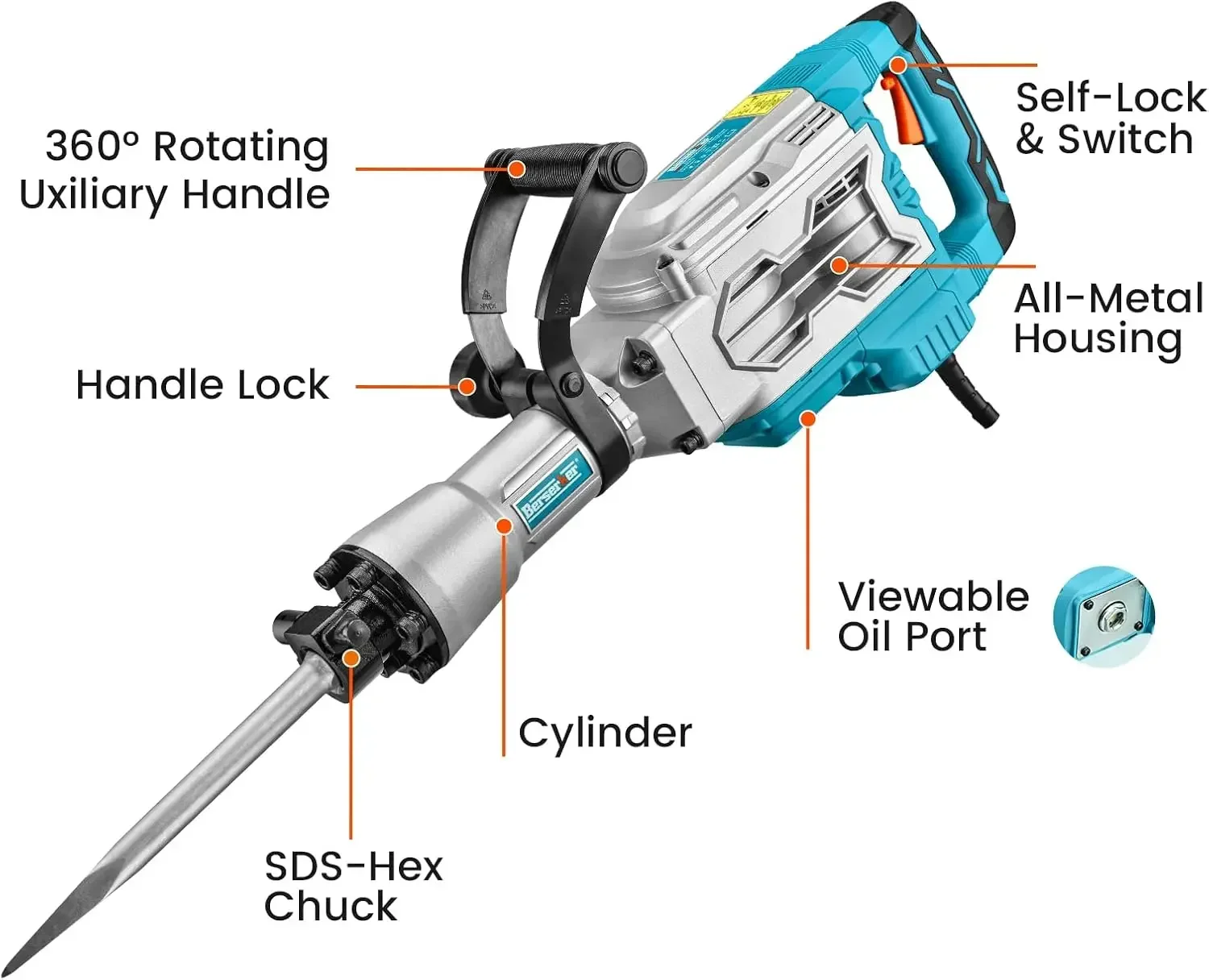 1700W 30-Pound/2100W 50-Pound SDS-Hex Demolition Jack Hammer1-1/8