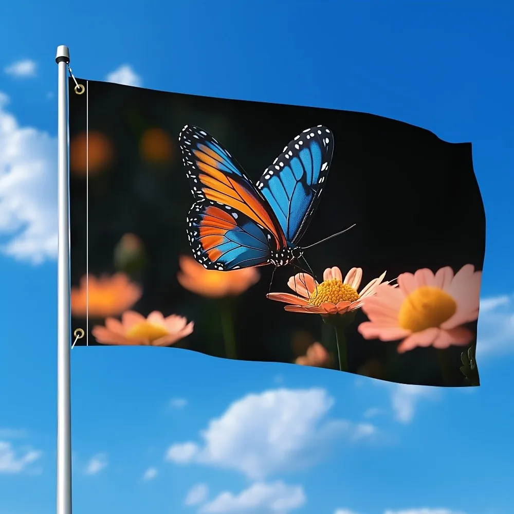 Vibrant Butterfly Flower Polyester Garden Flag Durable Outdoor Display Decoration