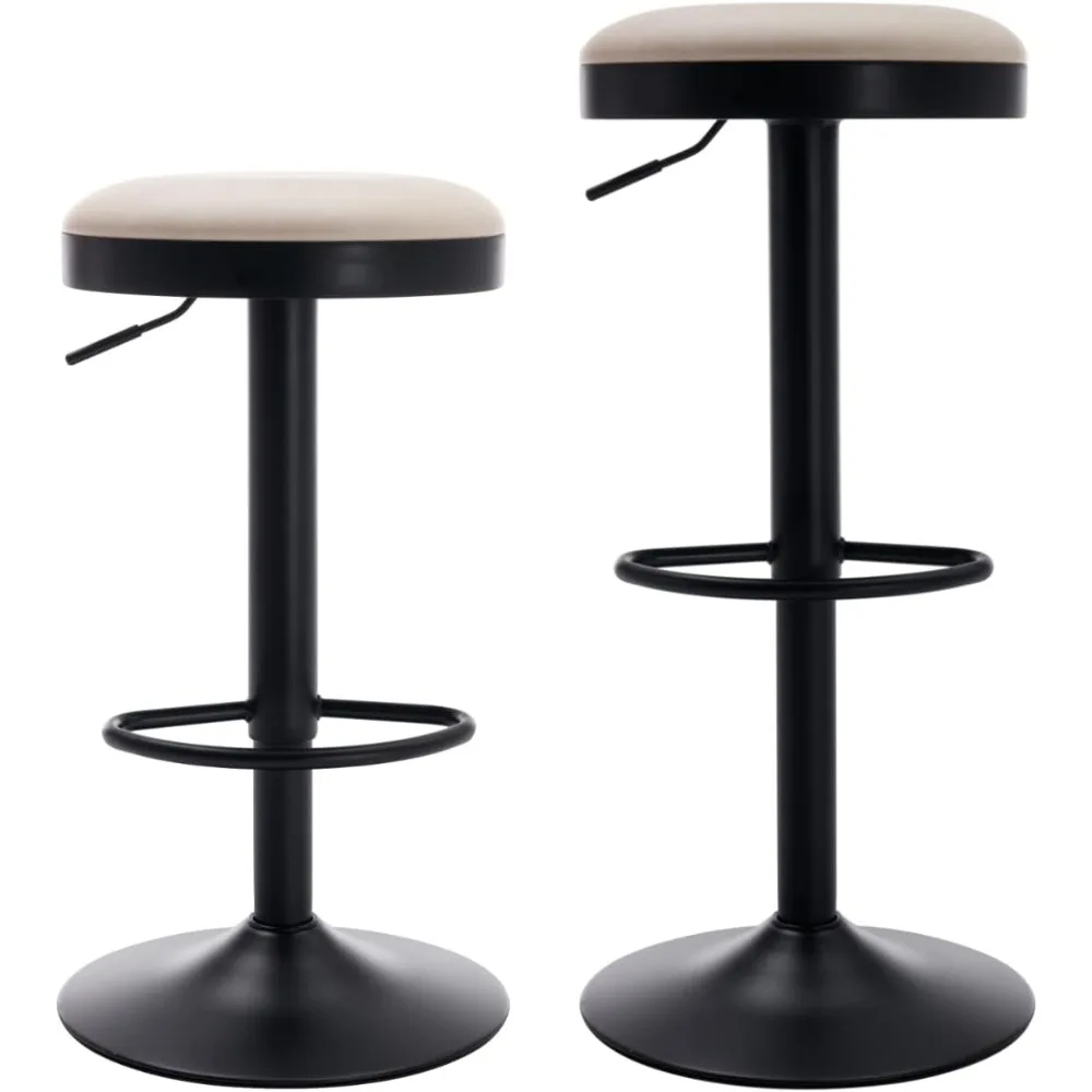 

Round Swivel Counter Height Bar Stools Set of 2 Modern Adjustable Barstools Backless PU Leather Bar Chairs Industrial Island Cha