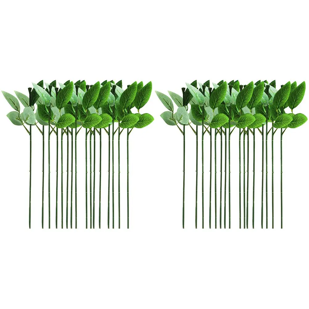 

30pcs Artificial Rose Stems Plastic Leaves for Floral Arrangement Craft Flowers Home Decor Flexible DIY Supplies