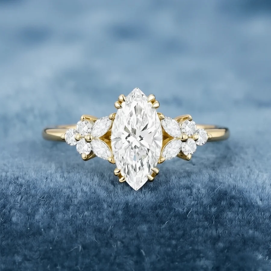 CxsJeremy Solid 14K Yellow Gold 1ct Marquise Cut Lab Grown Diamond Engagement Ring Women Wedding Rings Anniversary Gift IGI Cert