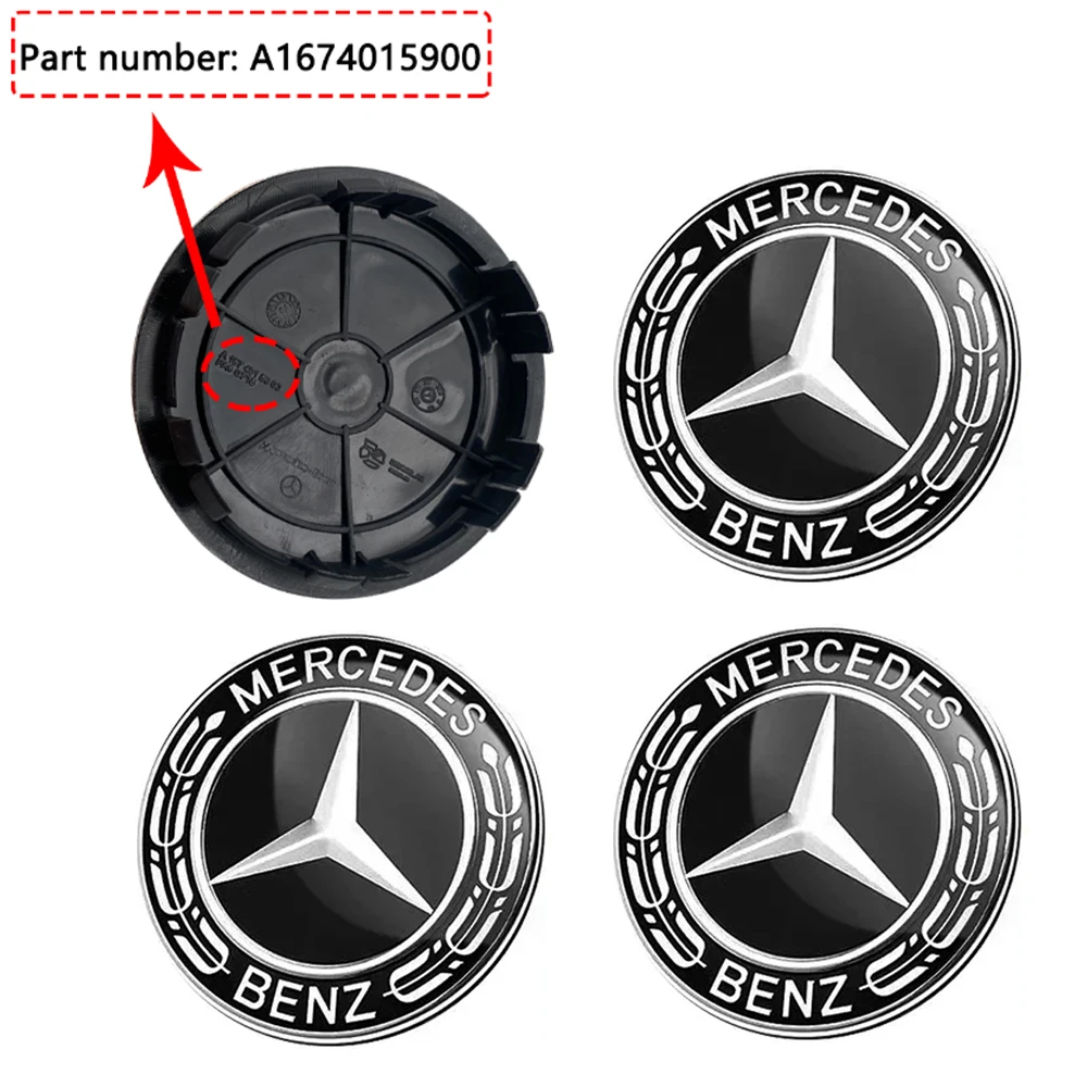 ABS 4pcs 75mm New Black Raised Car Styling Wheel Center Cap For Mercedes Benz A1674015900