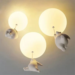 Cartoon Polar Bear LED Ceiling Chandelier Light Creative Lighting Pendant Lamp for Family Theme Hotel Kid Children Bedroom Lamps