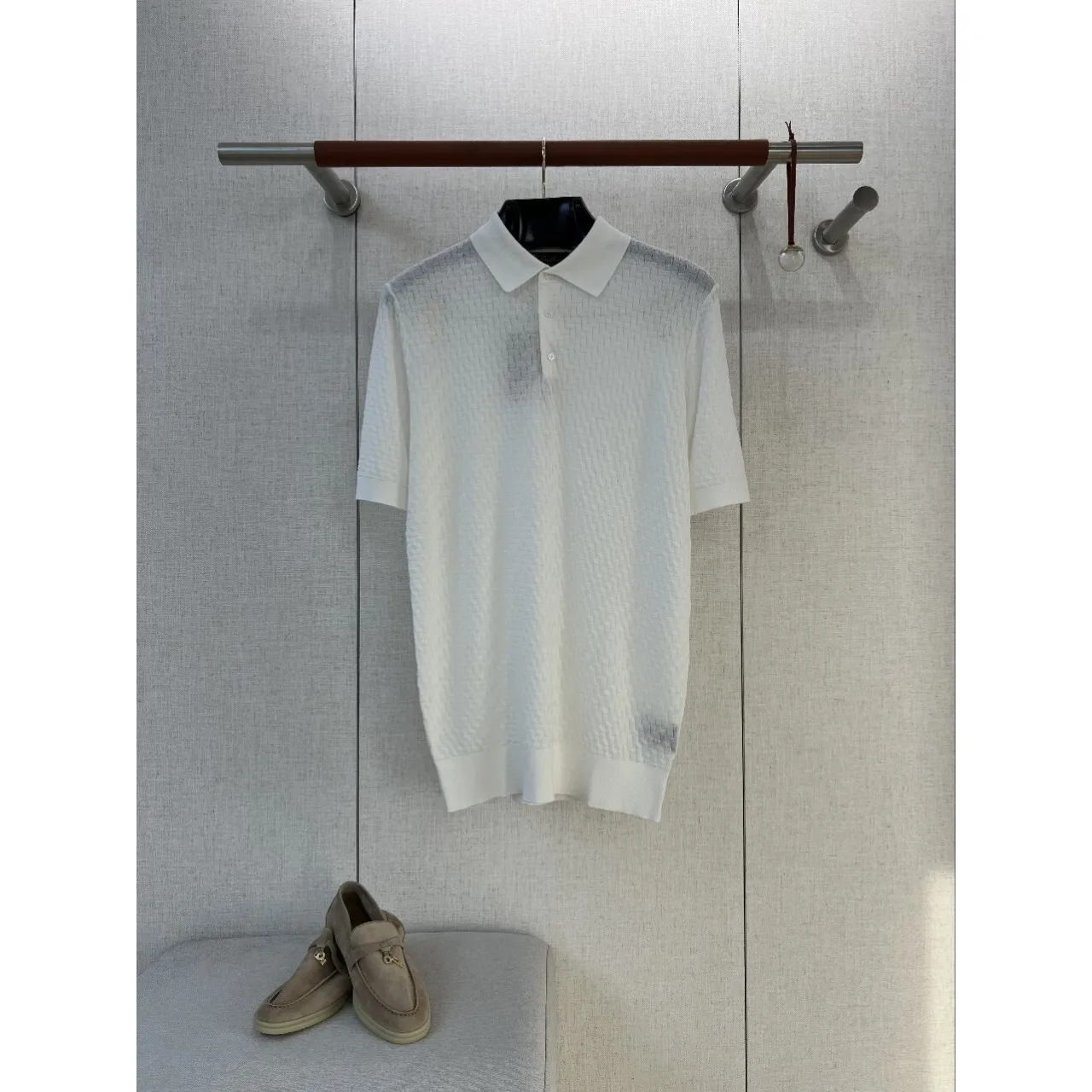 Men's Knitted  Shirt with Embroidered Texture Short Sleeve Drapey Feeling Breathable Old Money Style Flat Knitwear